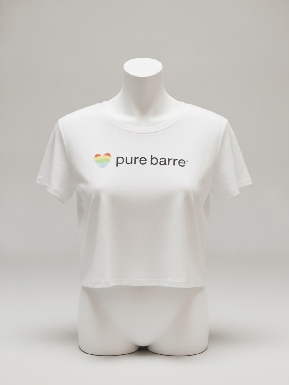 Pure Barre White Crop Tee with Rainbow Heart Logo -Small